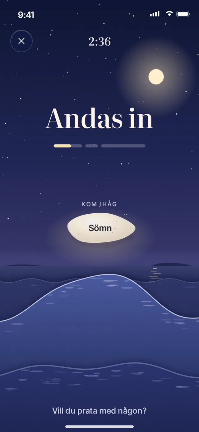 Andningen när suget kommer: en våg som stiger och lägger sig.