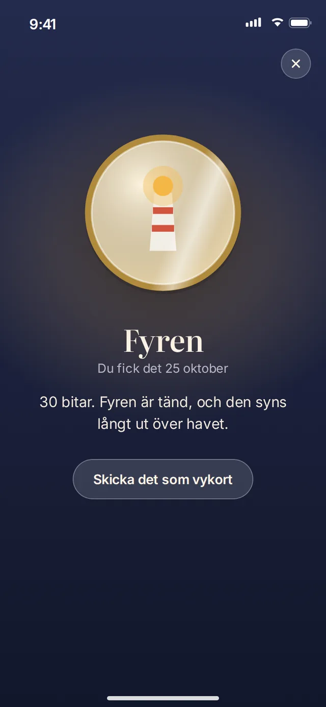 Ett märke med texten om varför man fick det.