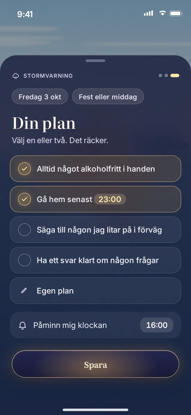 En stormvarning med en plan inför en svår dag.